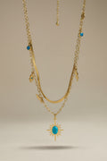 Collier Acier Inoxydable Double Chaîne Pendentif Soleil Bleu