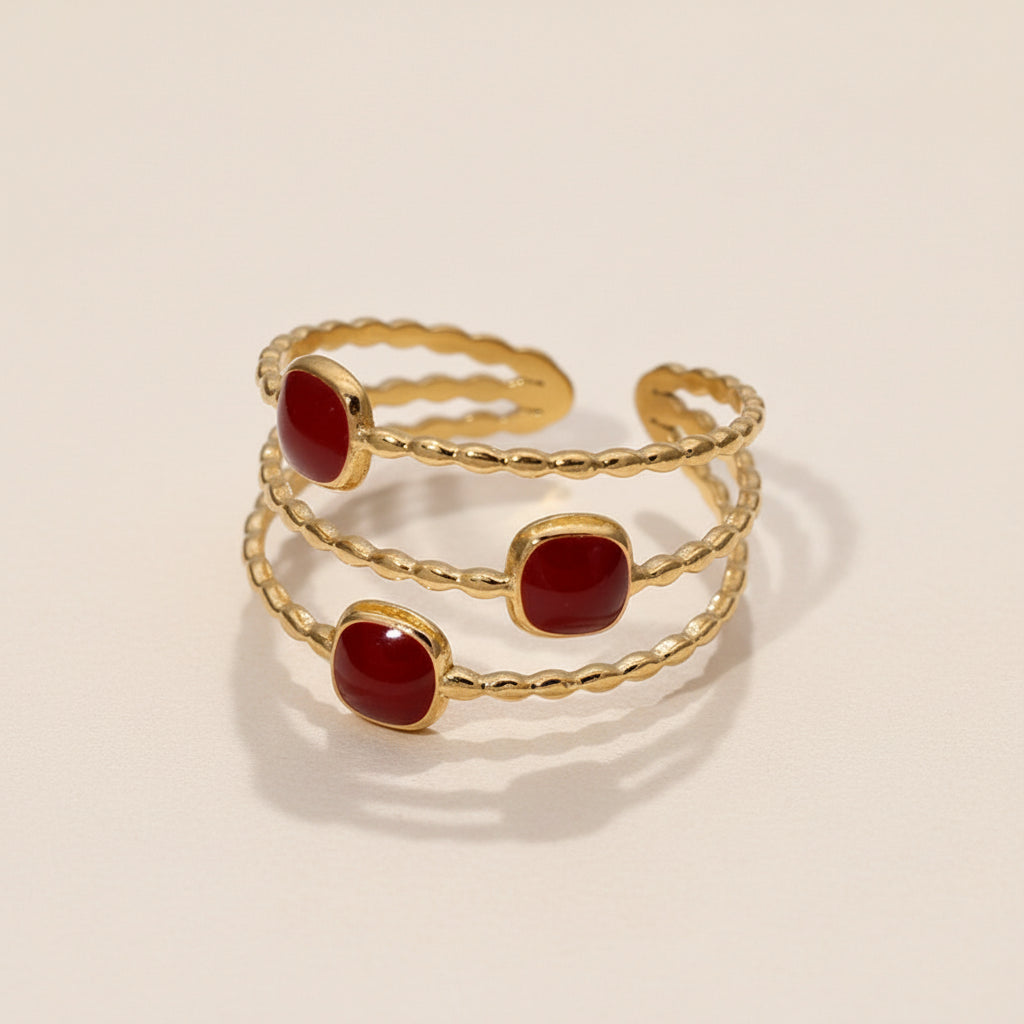 Bague Acier Inoxydable Dorée Large Cannelée Plissée Ajustable