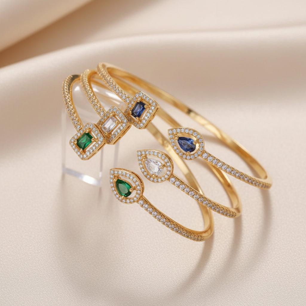 Jonc Acier Inoxydable Ouvert Pierres Bleues Goutte Rectangle