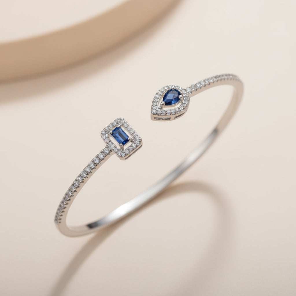 Jonc Acier Inoxydable Ouvert Pierres Diamant Goutte Rectangle