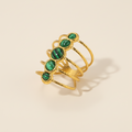Bague Acier Inoxydable Dorée Multi-Rangs 5 Pierres Malachite Vertes Ajustable