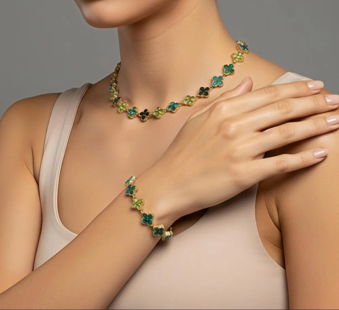 Collier Iris Vert et Doré